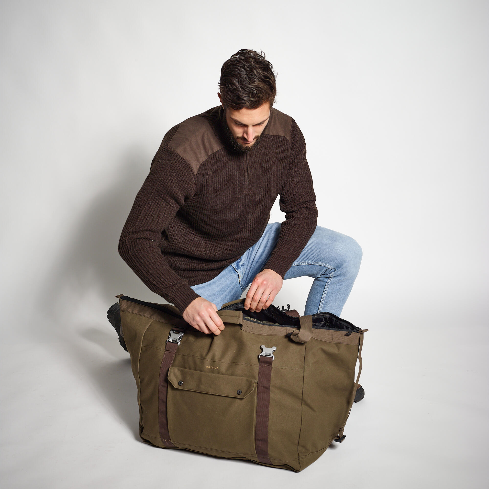 Hunting Carry Duffle Bag Cotton Wax 80L - Brown - SOLOGNAC