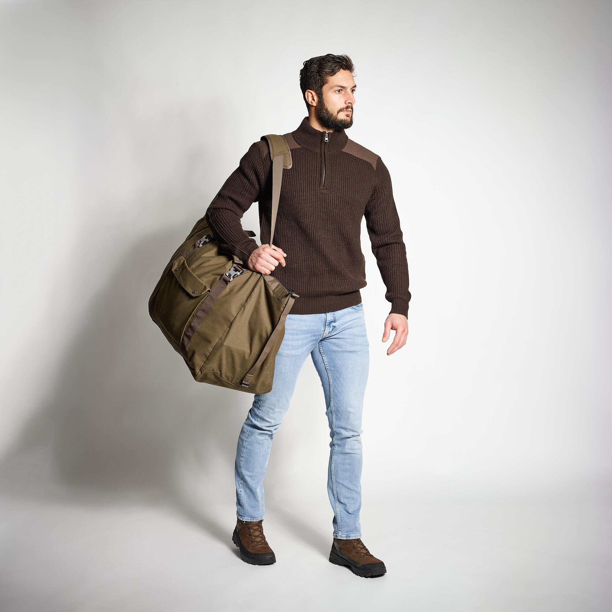 Men's Knit Sweater - 500 Brown - SOLOGNAC