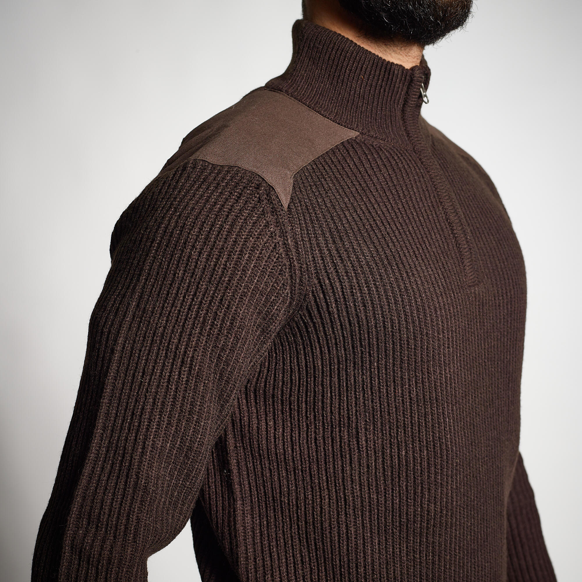 Men's Knit Sweater - 500 Brown - SOLOGNAC