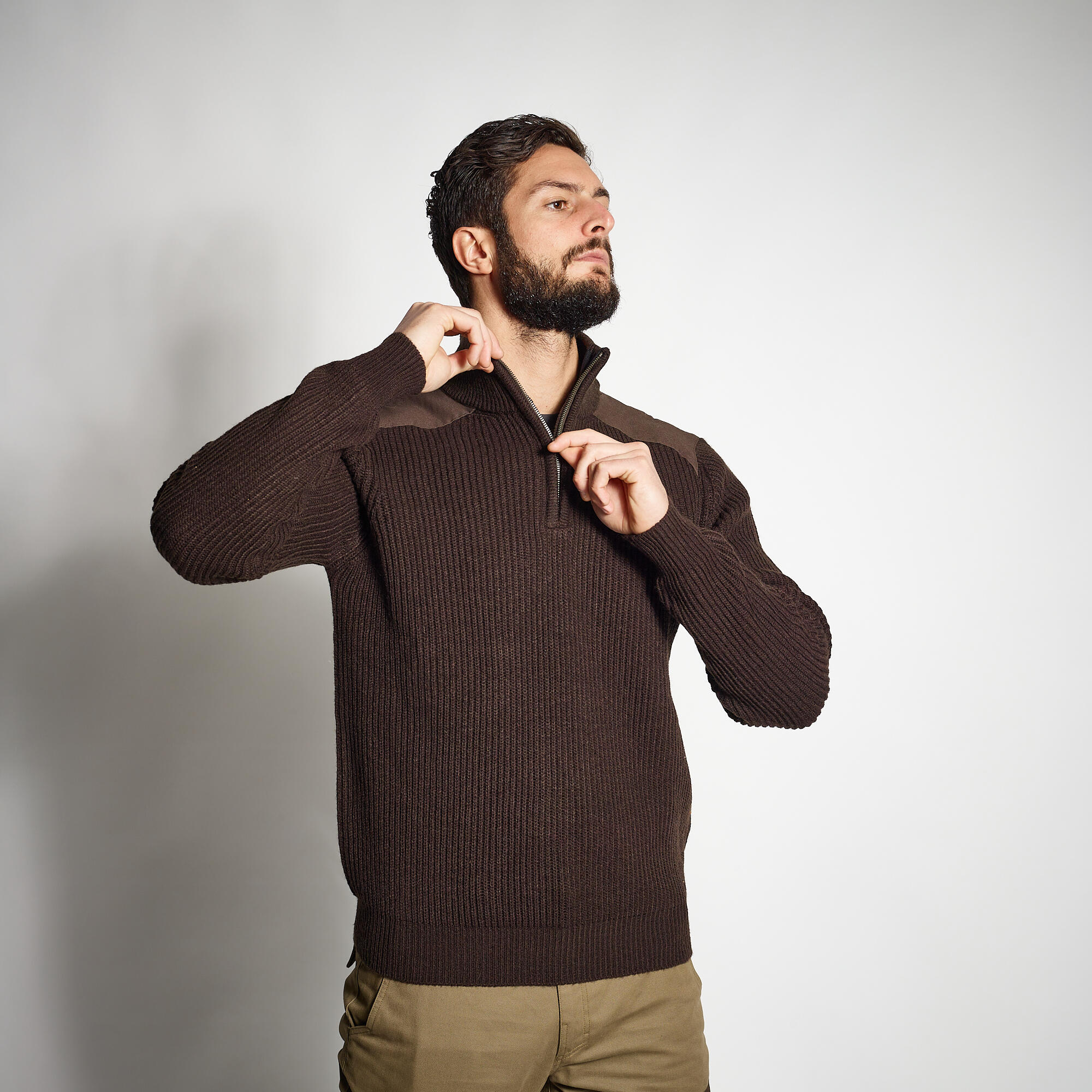 KNIT PULLOVER 500 BROWN 3/7