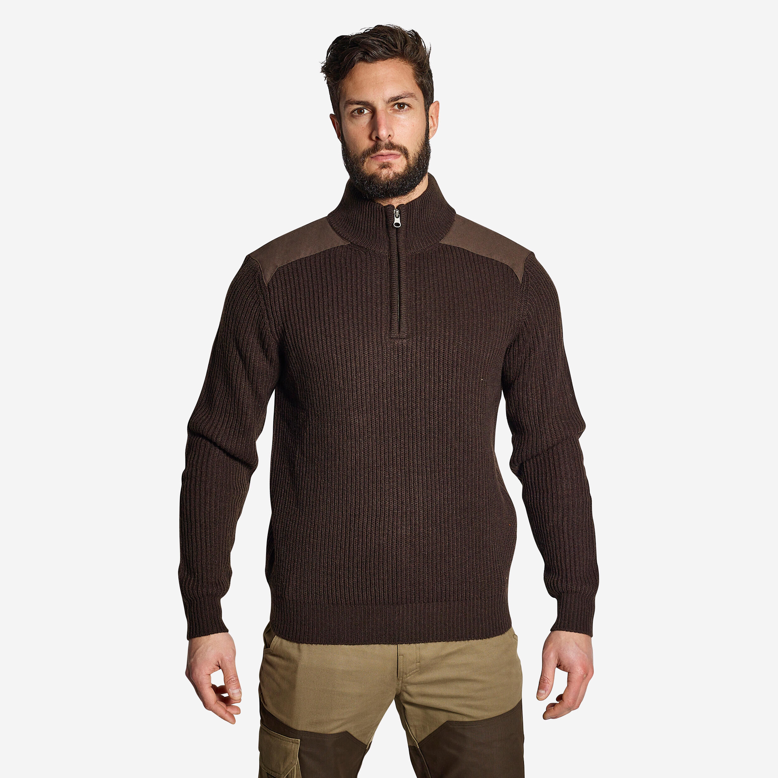 SOLOGNAC KNIT PULLOVER 500 BROWN