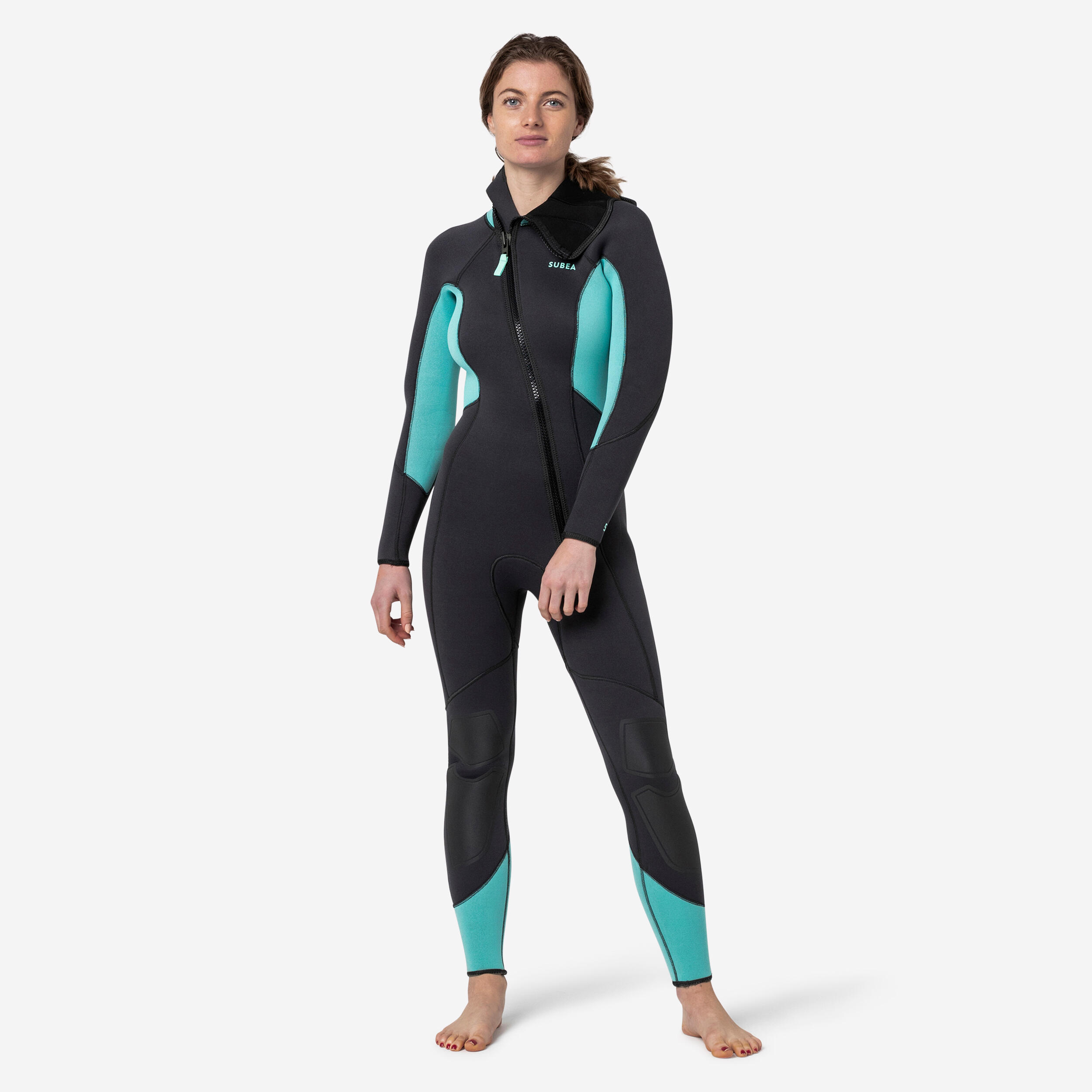 Fato de mergulho mulher neoprene 5 mm - scd 500 cinzento e azul