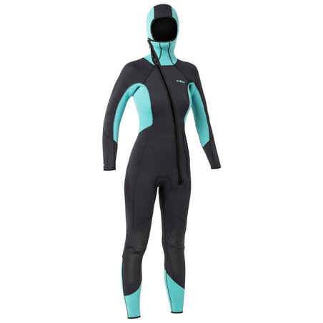 Neoprensko odijelo za ronjenje s bocama 500 SD 5 mm žensko sivo-plavo