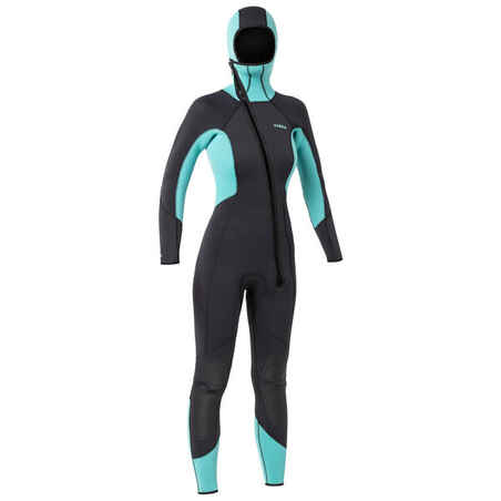 TRAJE BUCEO MUJER SCD500 NEGRO AZUL 5 MM