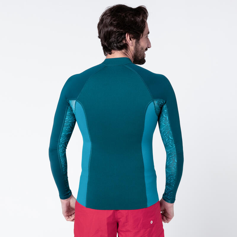 Uv-werende top met lange mouwen voor snorkelen heren neopreen 1 mm turquoise