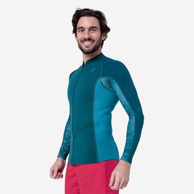 Uv-werende top met lange mouwen voor snorkelen heren neopreen 1 mm turquoise