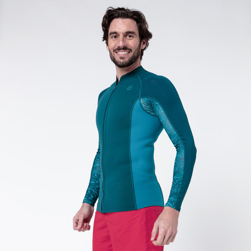Uv-werend zwemshirt met lange mouwen voor heren neopreen 1,5 mm turquoise