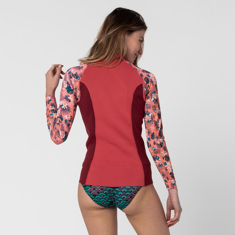 Uv-werend zwemshirt met lange mouwen voor dames neopreen 1,5 mm roze bloemen