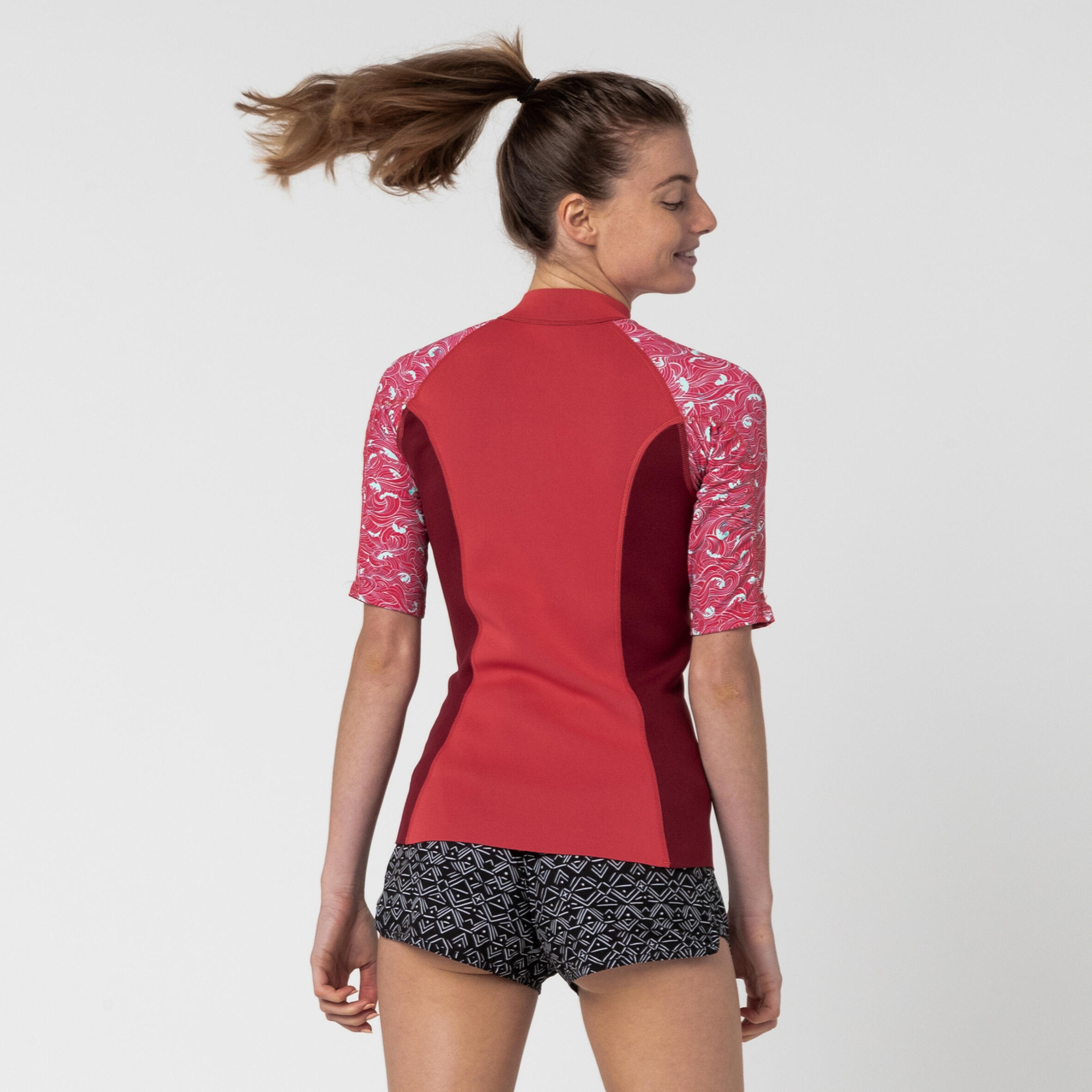 Women's anti-UV short-sleeved 1 mm neoprene top - flower pink 4/8