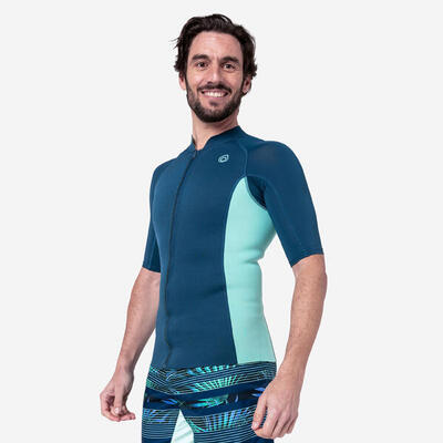 Uv-werend zwemshirt met korte mouwen voor heren neopreen 1.5 mm blauw