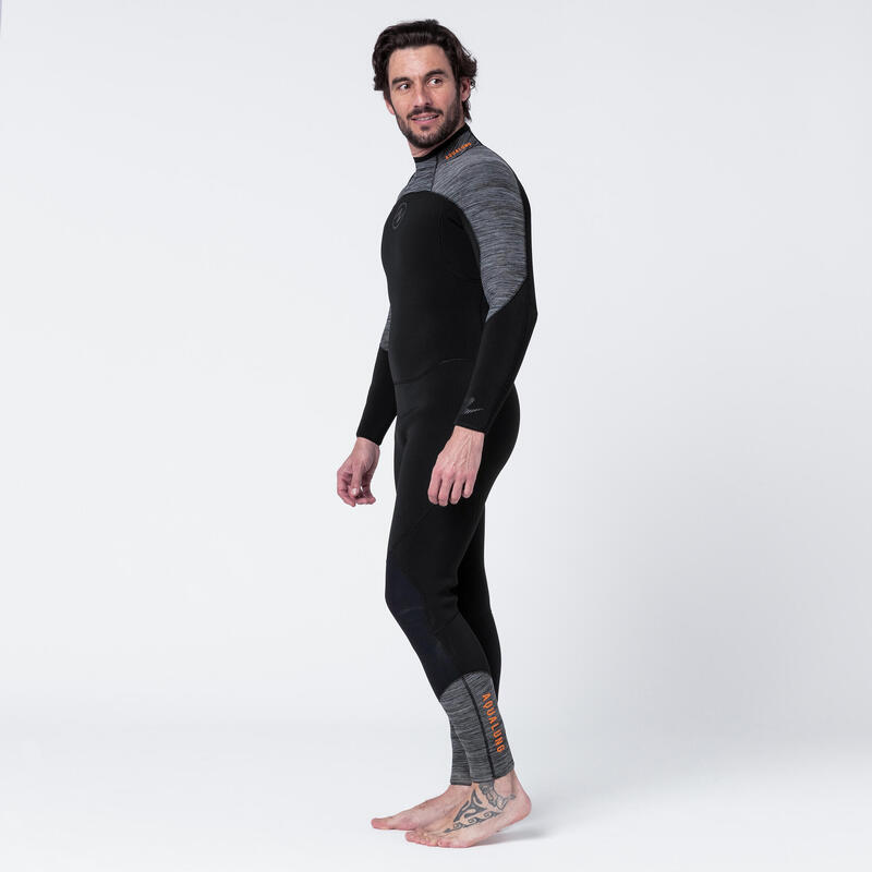 Herenwetsuit voor diepzeeduiken AQUAFLEX neopreen 5 mm zwart/grijs