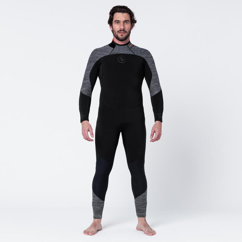 Herenwetsuit voor diepzeeduiken AQUAFLEX neopreen 5 mm zwart/grijs