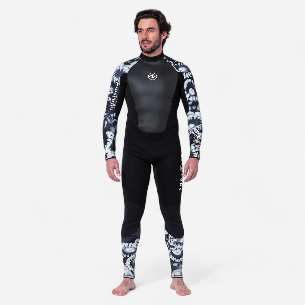 Črna in bela moška potapljaška obleka iz 3-mm neoprena HYDROFLEX