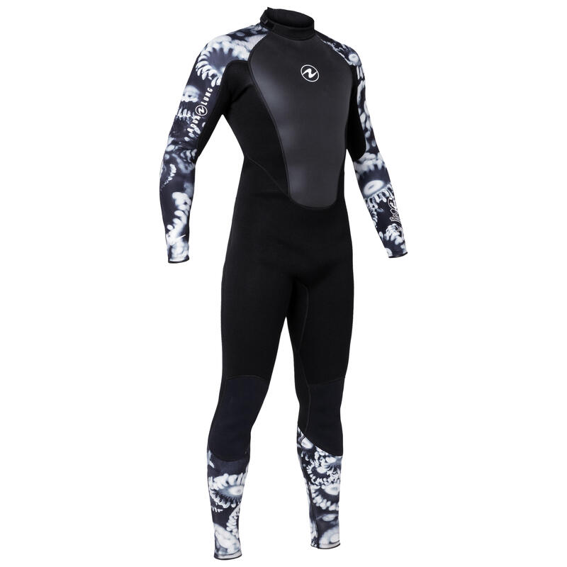 Herenwetsuit voor diepzeeduiken HYDROFLEX neopreen 3 mm zwart/wit