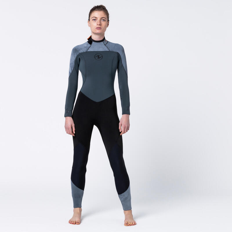 Dameswetsuit voor diepzeeduiken AQUAFLEX neopreen 5 mm zwart/grijs