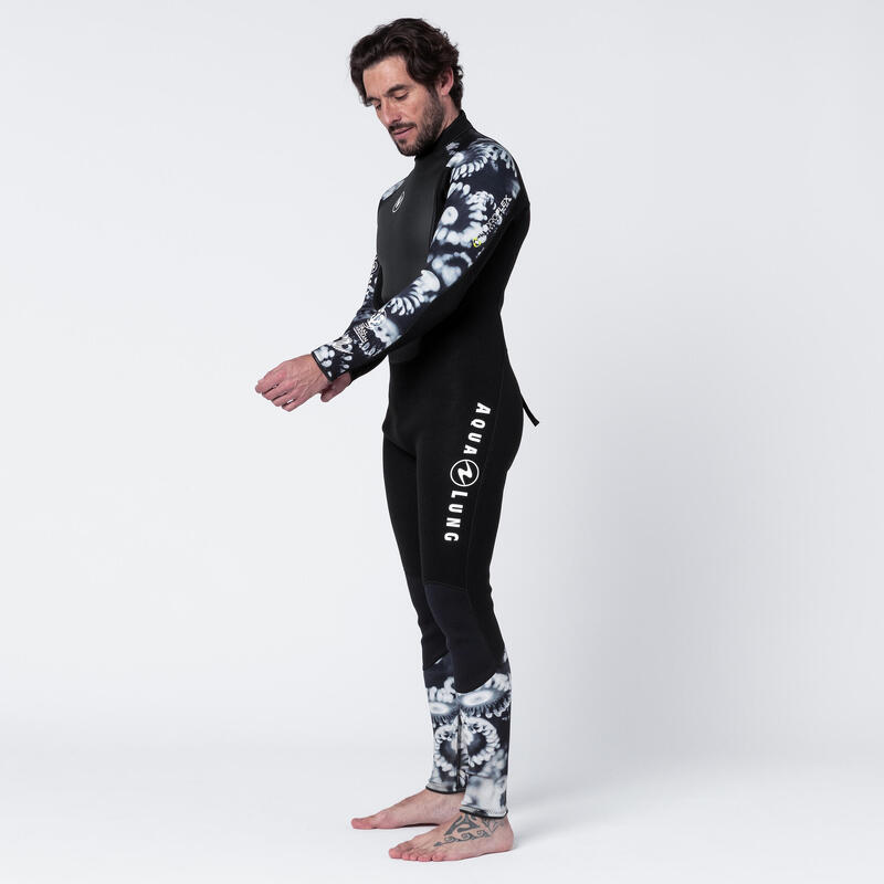 Herenwetsuit voor diepzeeduiken HYDROFLEX neopreen 3 mm zwart/wit