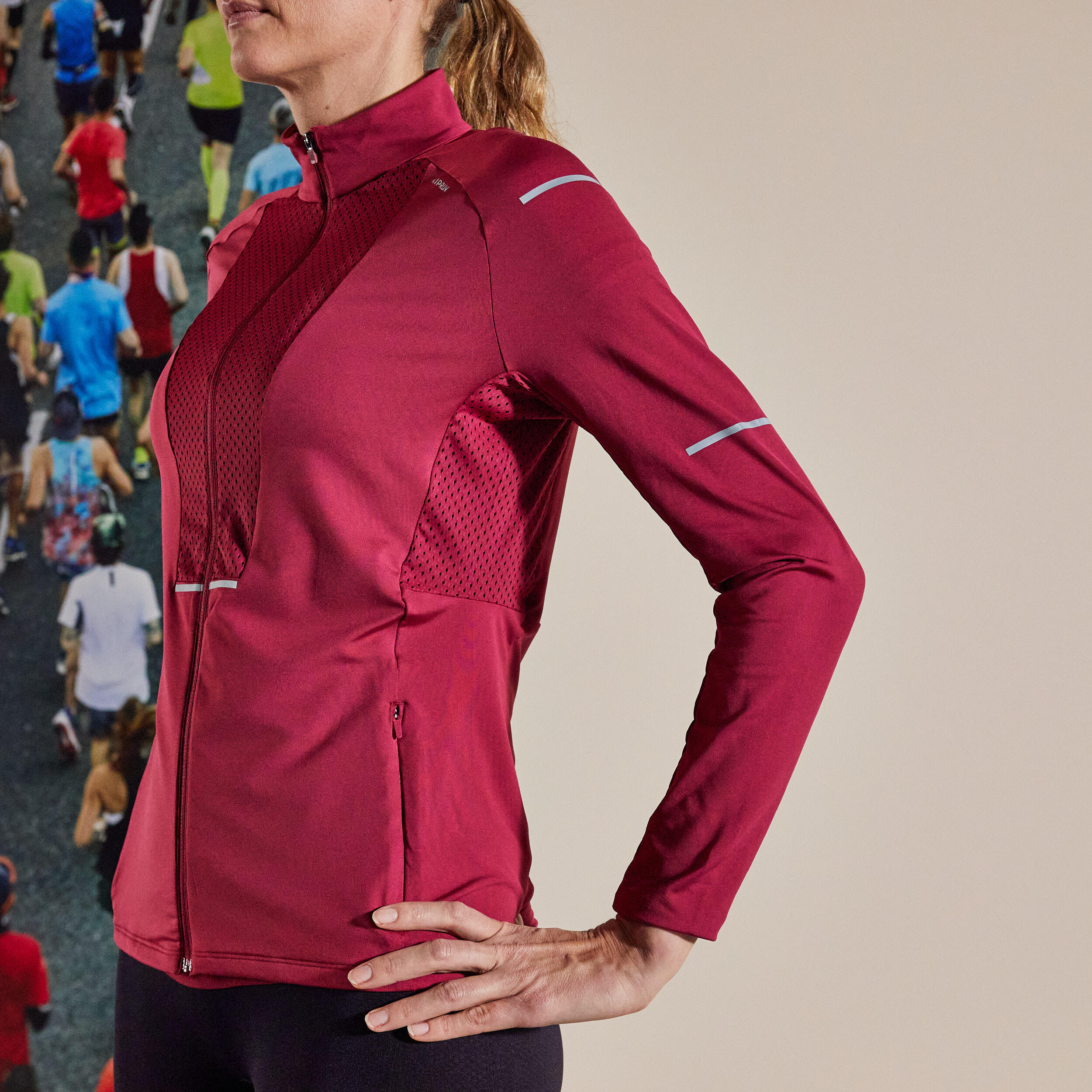 KIPRUN WOMEN'S RUNNING JACKET BREATHABLE BURGUNDY 8/9