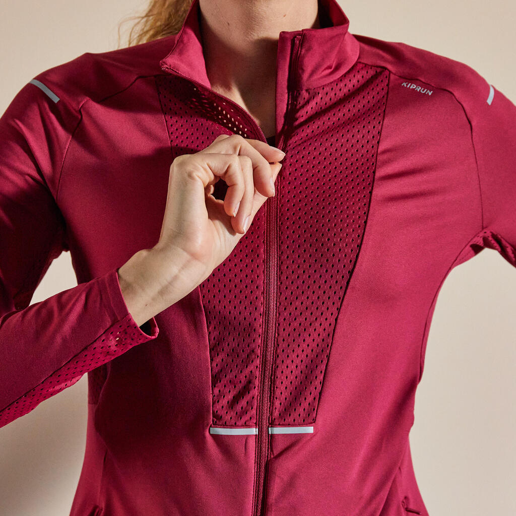 KIPRUN WOMEN'S RUNNING JACKET BREATHABLE BURGUNDY