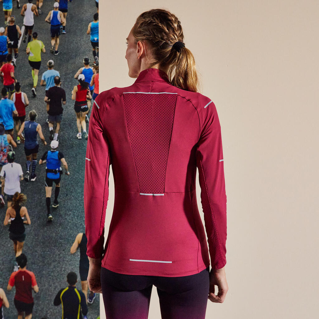 KIPRUN WOMEN'S RUNNING JACKET BREATHABLE BURGUNDY