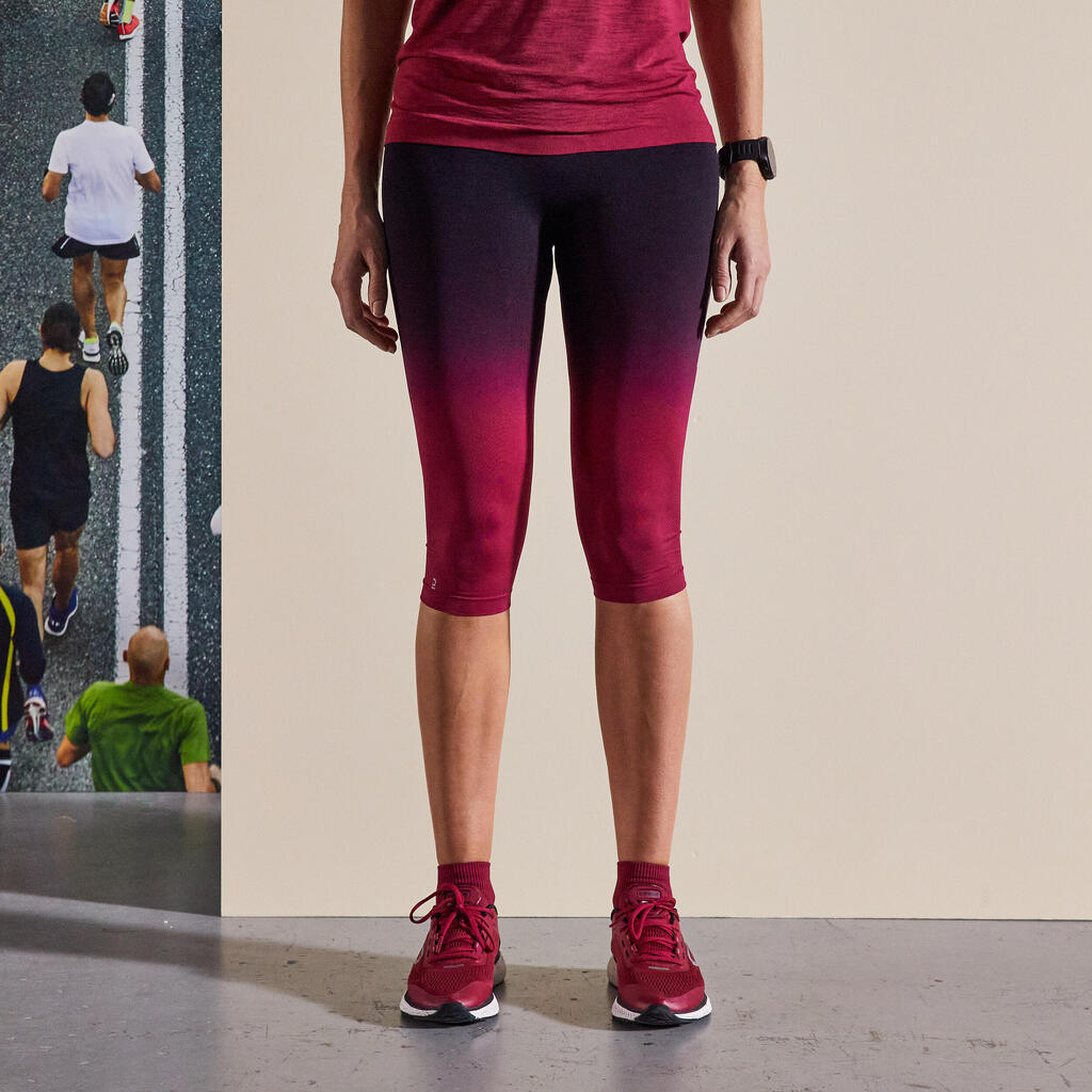 Laufhose 3/4 Tights atmungsaktiv Kiprun Care Damen schwarz/bordeaux