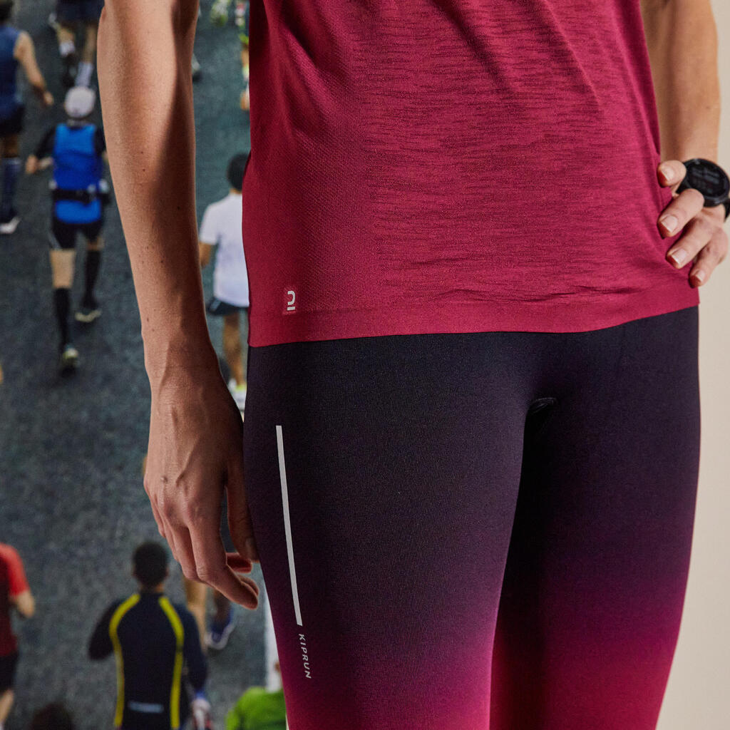 Laufhose 3/4 Tights atmungsaktiv Kiprun Care Damen schwarz/bordeaux
