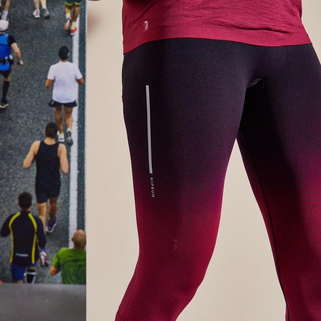 Laufhose 3/4 Tights atmungsaktiv Kiprun Care Damen schwarz/bordeaux