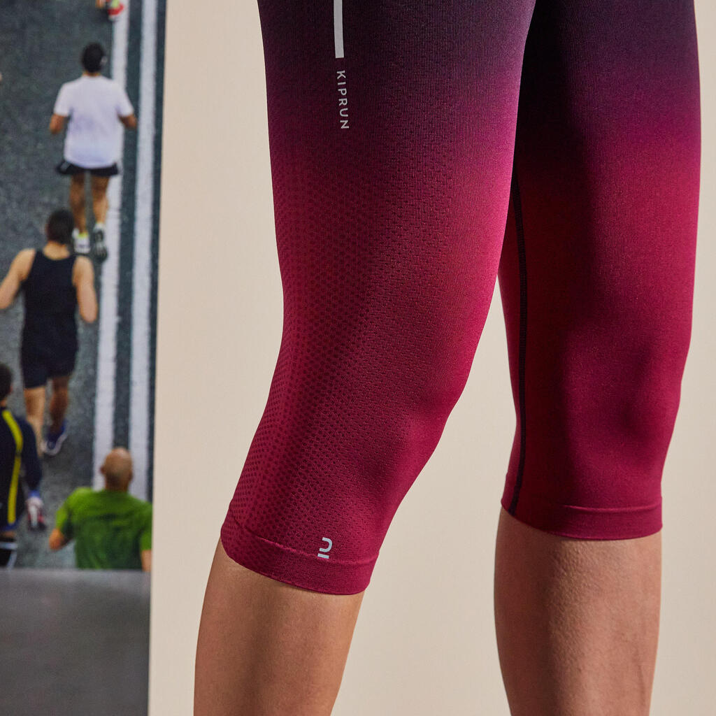 Laufhose 3/4 Tights atmungsaktiv Kiprun Care Damen schwarz/bordeaux