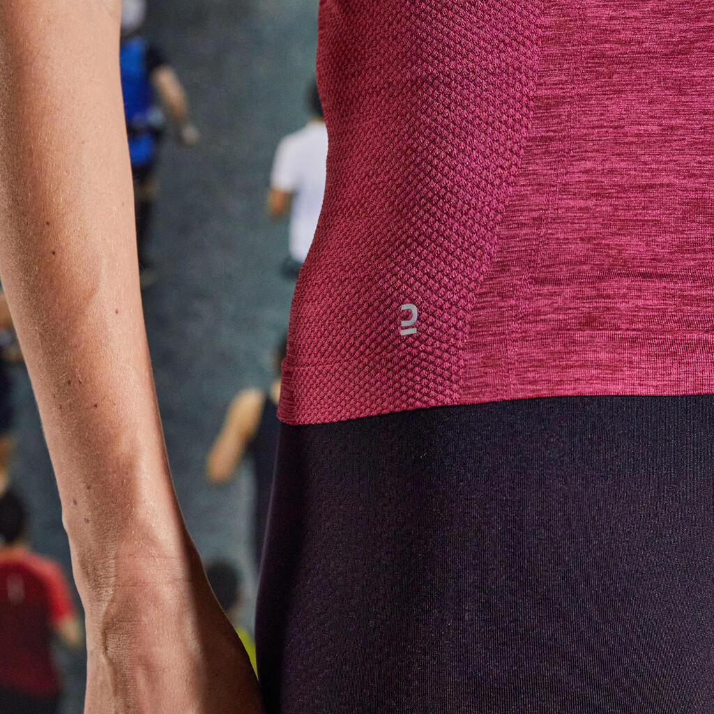 Laufshirt kurzarm atmungsaktiv Kiprun Skincare Damen bordeaux