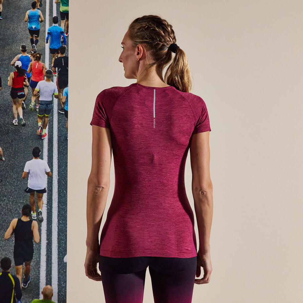 Laufshirt kurzarm atmungsaktiv Kiprun Skincare Damen bordeaux