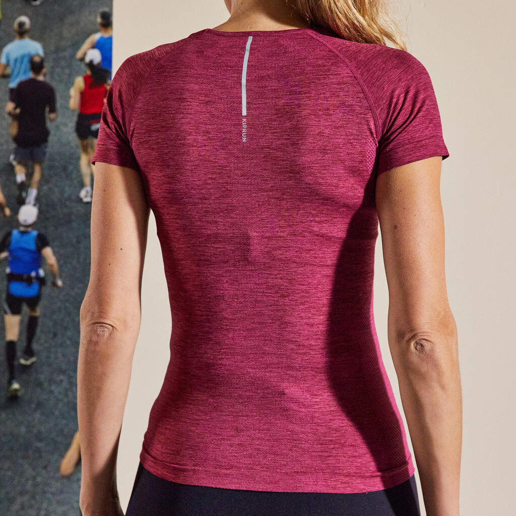 Laufshirt kurzarm atmungsaktiv Kiprun Skincare Damen bordeaux