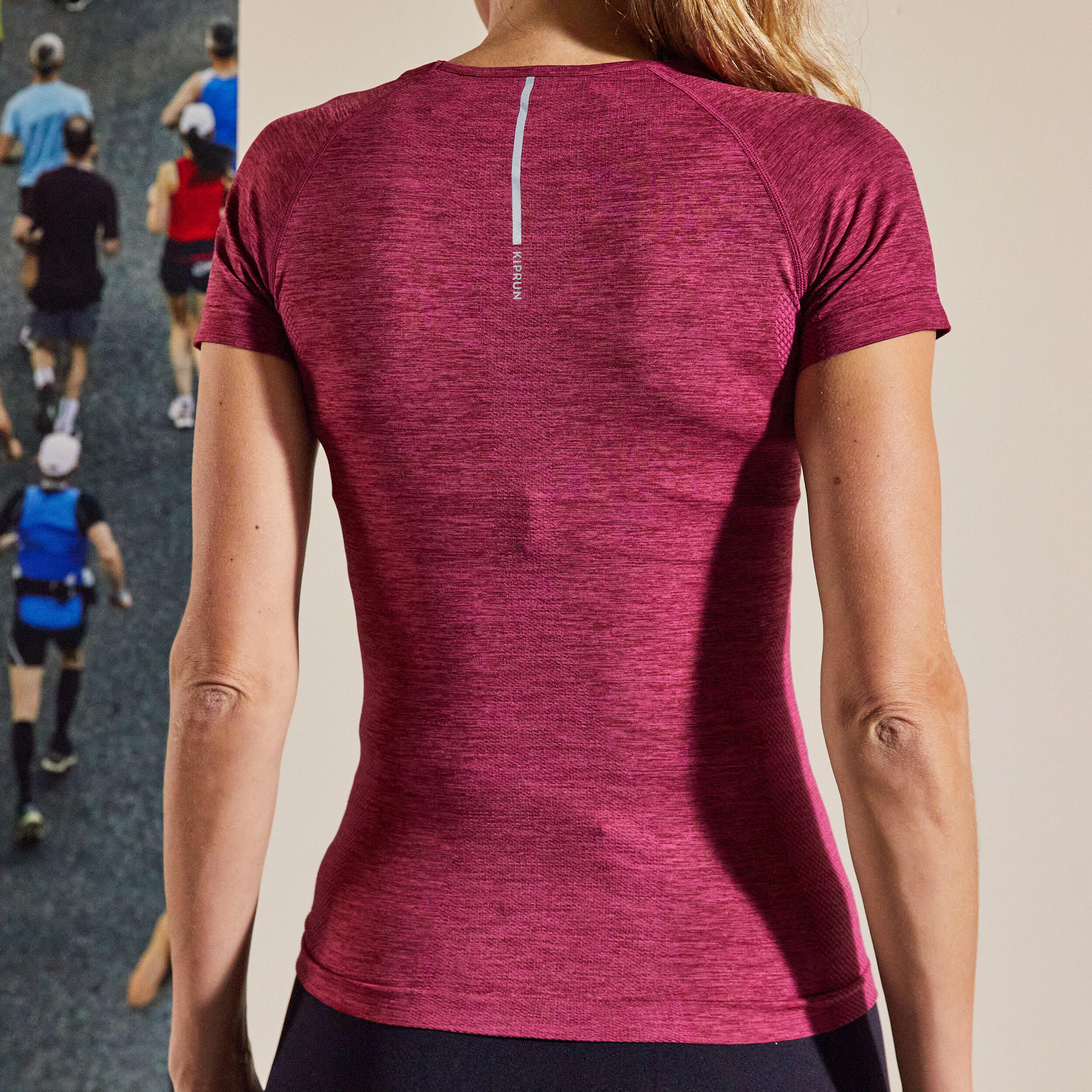 KIPRUN SKINCARE WOMEN'S RUNNING T-SHIRT BREATHABLE BURGUNDY 3/6