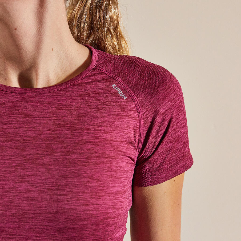 Laufshirt kurzarm atmungsaktiv Kiprun Skincare Damen bordeaux