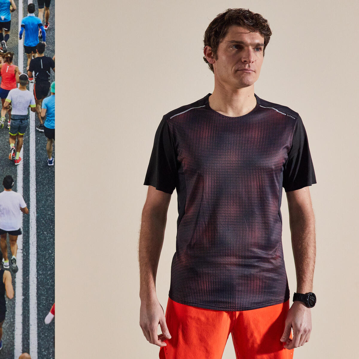 TEE SHIRT RUNNING HOMME RESPIRANT KIPRUN LIGHT NOIR ROUGE EDITION LIMITEE