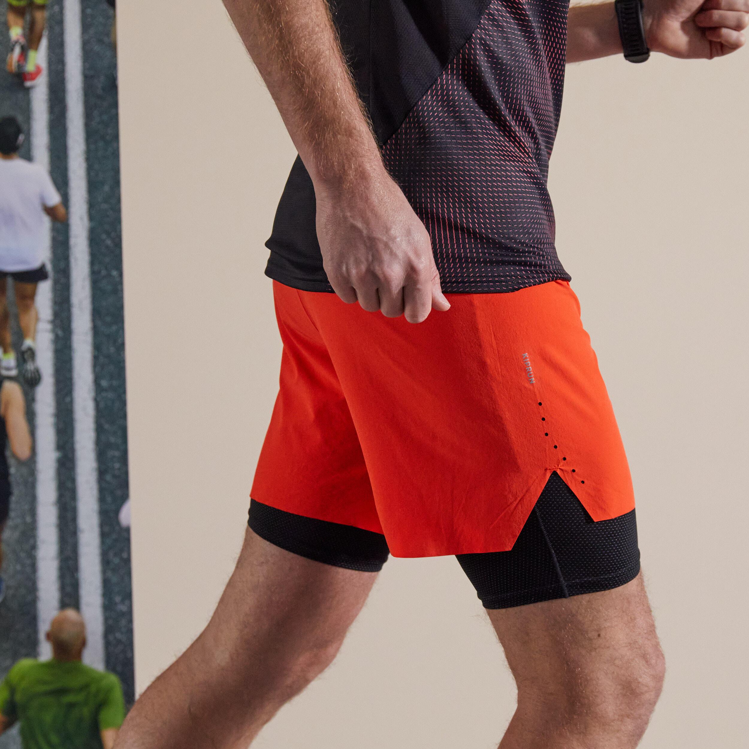 Men's Running 2-in-1 Tight Shorts - red black 3/7