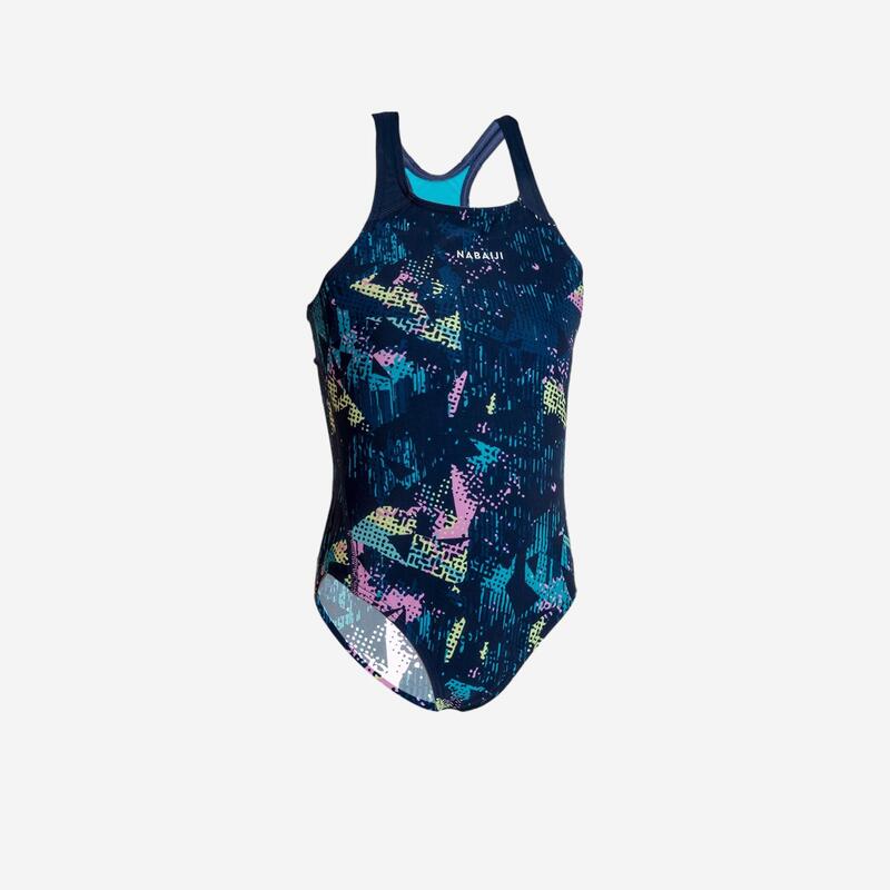 Bañador Niña natación Nabaiji azul marino amarillo