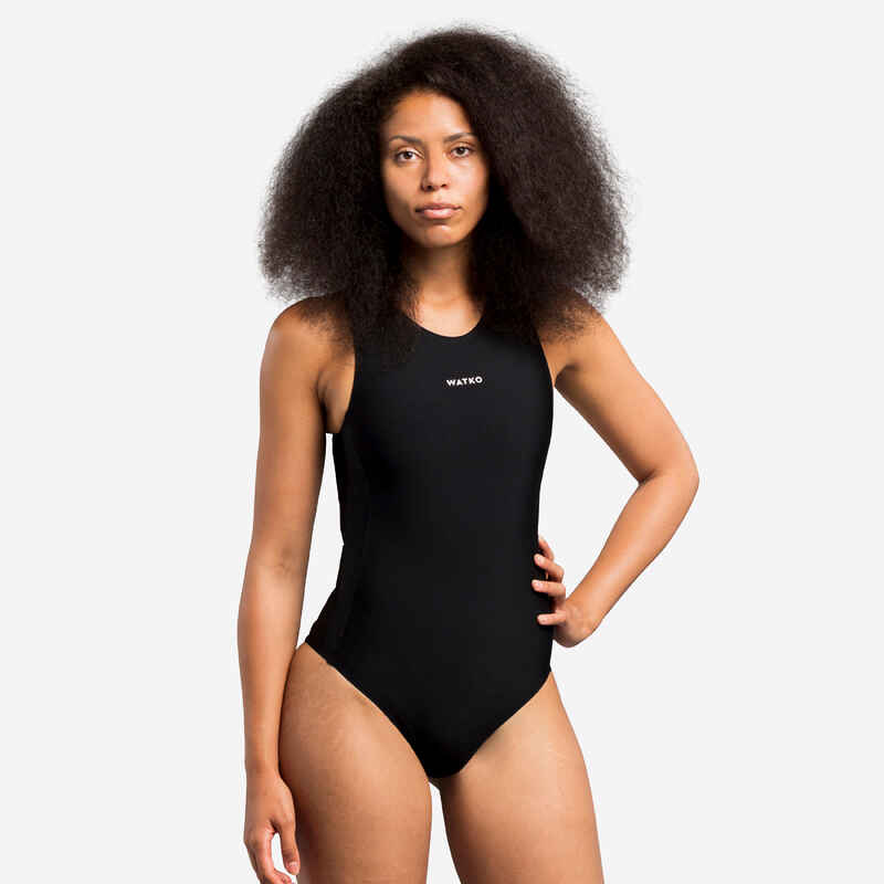 WOMEN'S ONE-PIECE WATER POLO SWIMSUIT - PLAIN BLACK