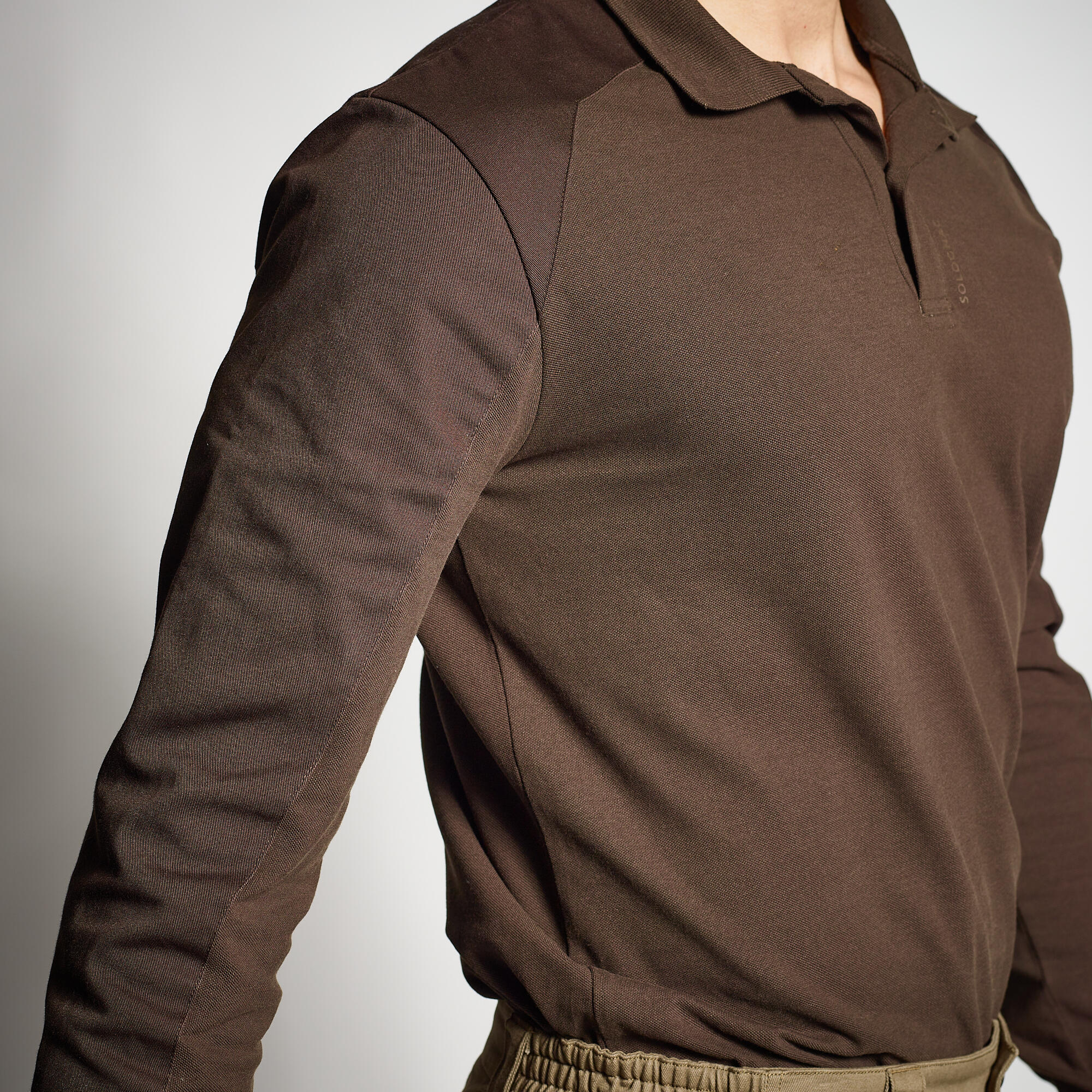 POLO MANCHES LONGUES RENFORT MARRON 100