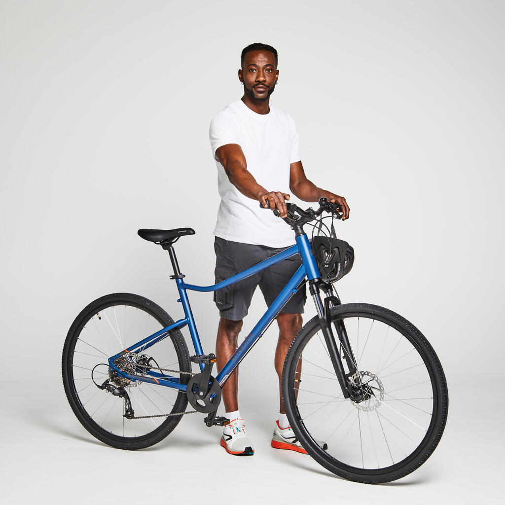 Lightweight 9-speed, single-chainring hybrid bike, blue