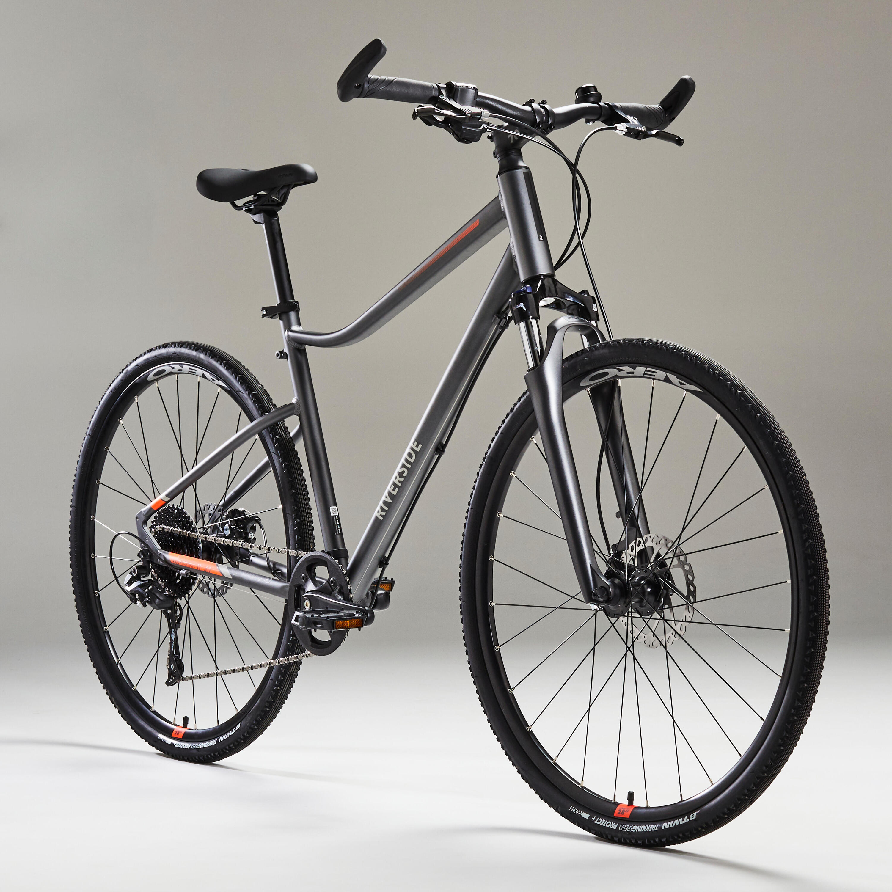 Bicicleta de trekking aluminio monoplato 10V Riverside 700 gris y naranja 3/11