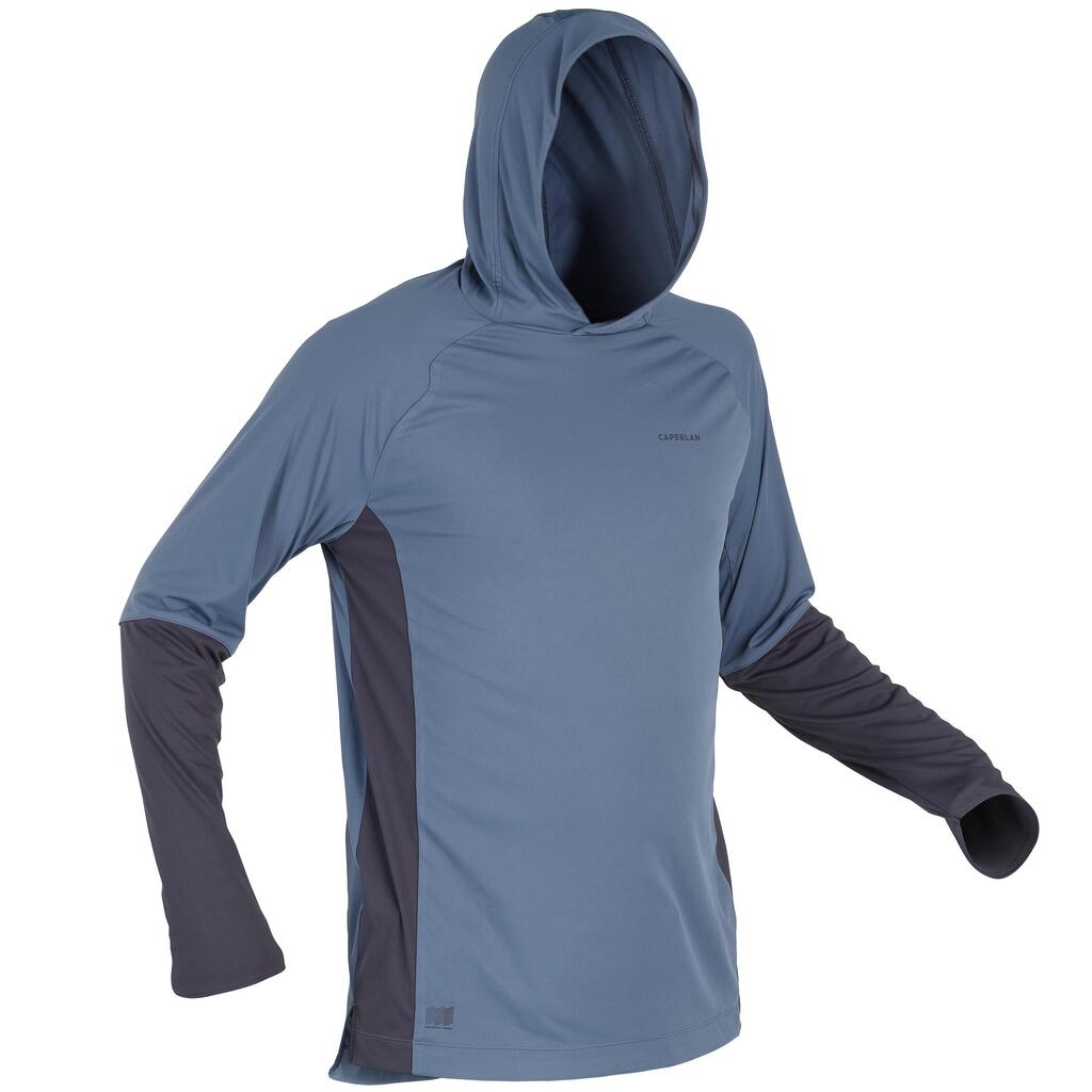 Fishing anti-UV T-shirt 500 with hood blue