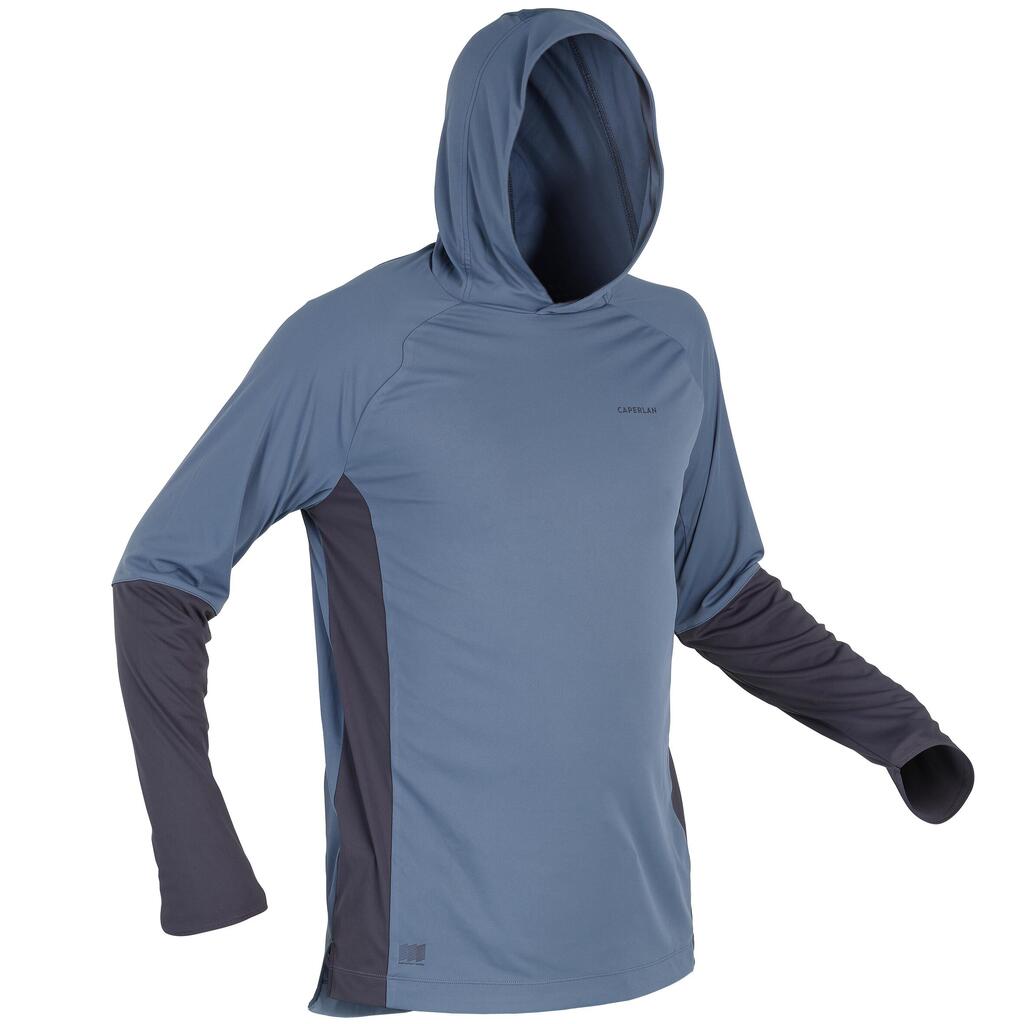 Fishing anti-uv t-shirt 500 with hood blue