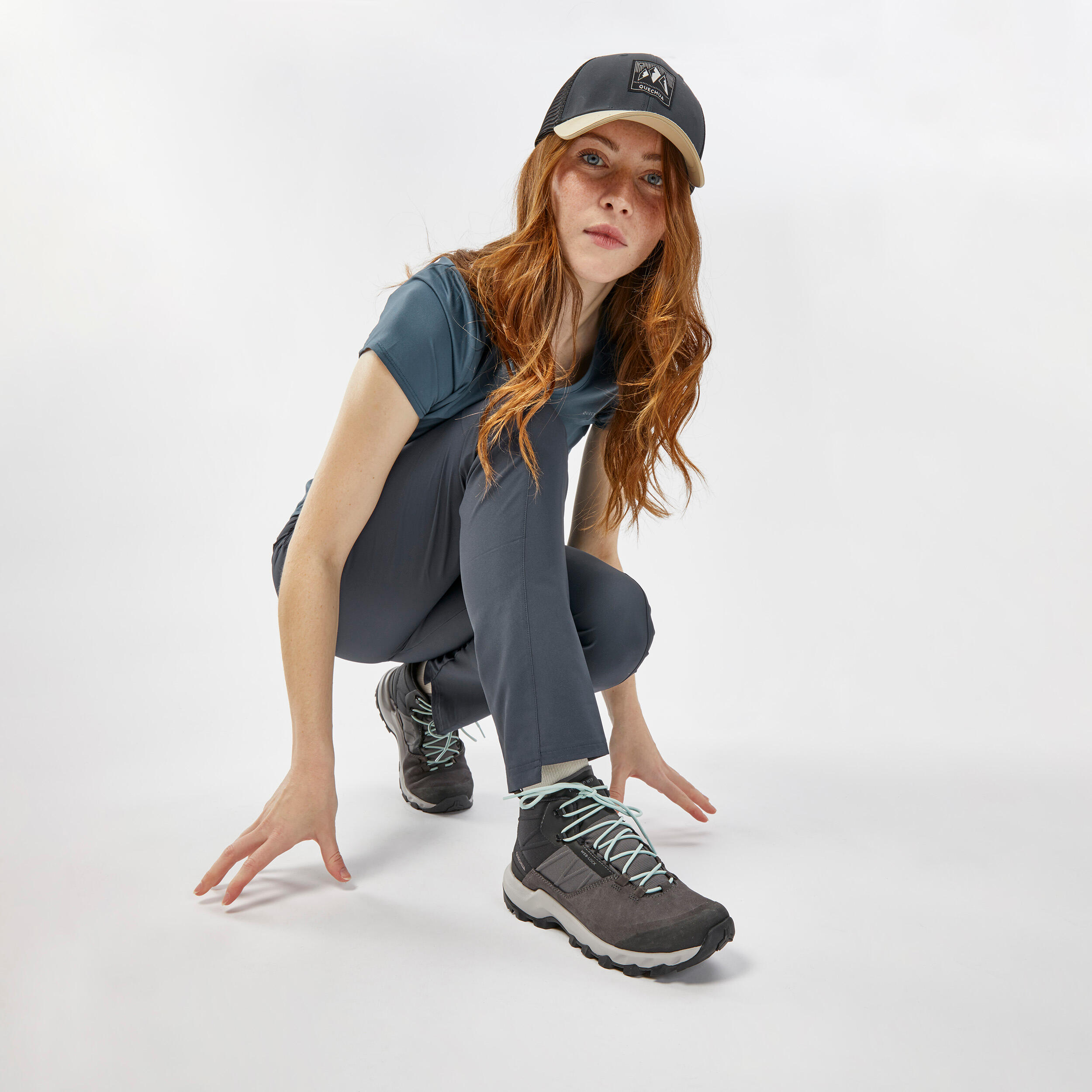 Zapatillas impermeables de senderismo montaña MH500 azul Mujer