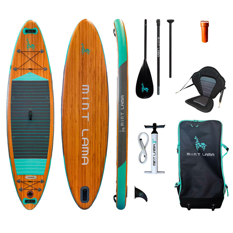 INFLATABLE TOURING STAND UP PADDLE BOARD PACK MINT LAMA FAMILY 10’6” WOOD/MINT