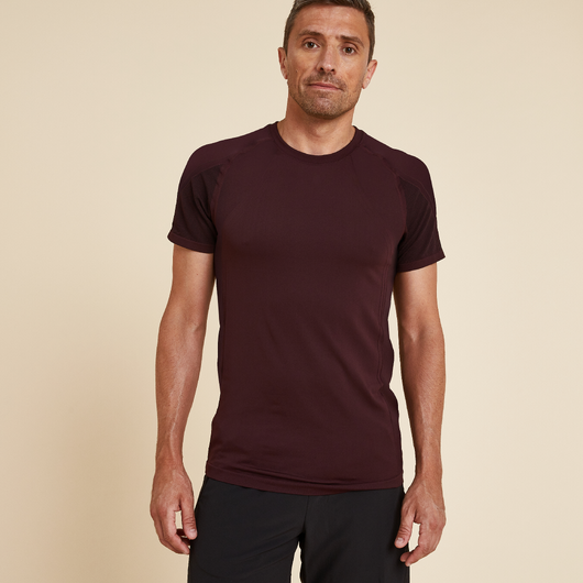 T-shirt de yoga seconde peau manches courtes homme, violet bordeaux