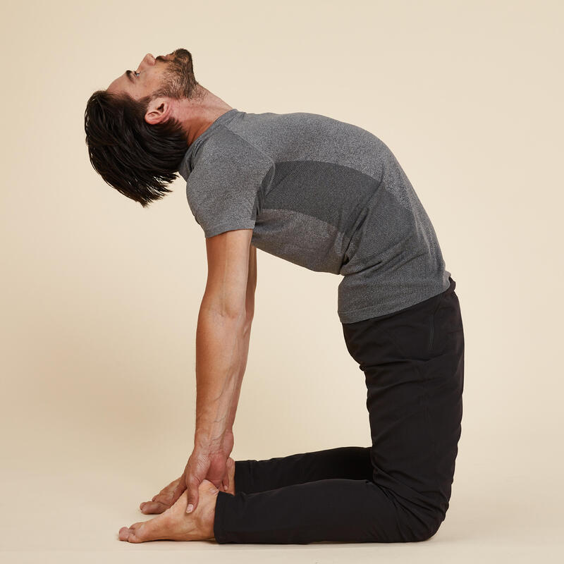 T-shirt uomo yoga seamless slim traspirante grigio chiaro