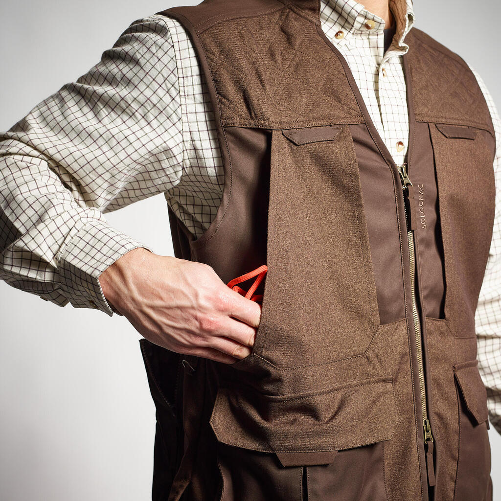 Hunting Gilet 500 Authentic Durable and Water-Repellent Brown