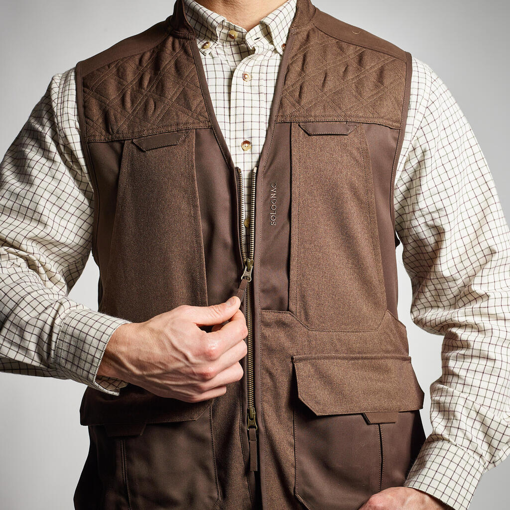 Hunting Gilet 500 Authentic Durable and Water-Repellent Brown