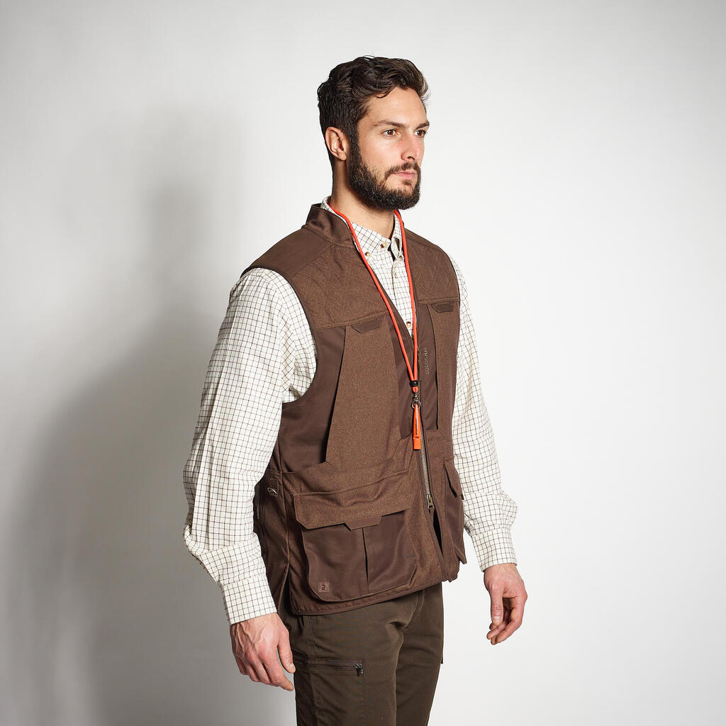 Hunting Gilet 500 Authentic Durable and Water-Repellent Brown