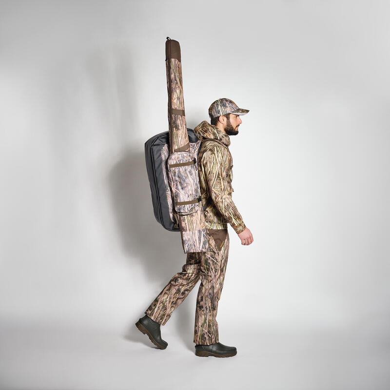 100 warm and waterproof hunting trousers with wetlands camouflage