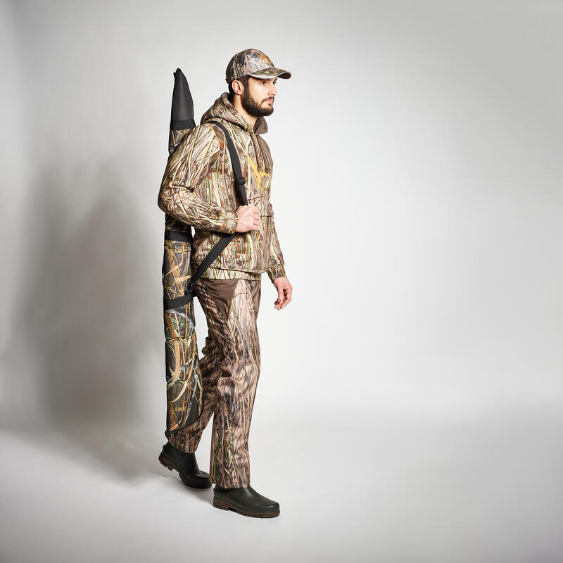 100 warm and waterproof hunting trousers with wetlands camouflage